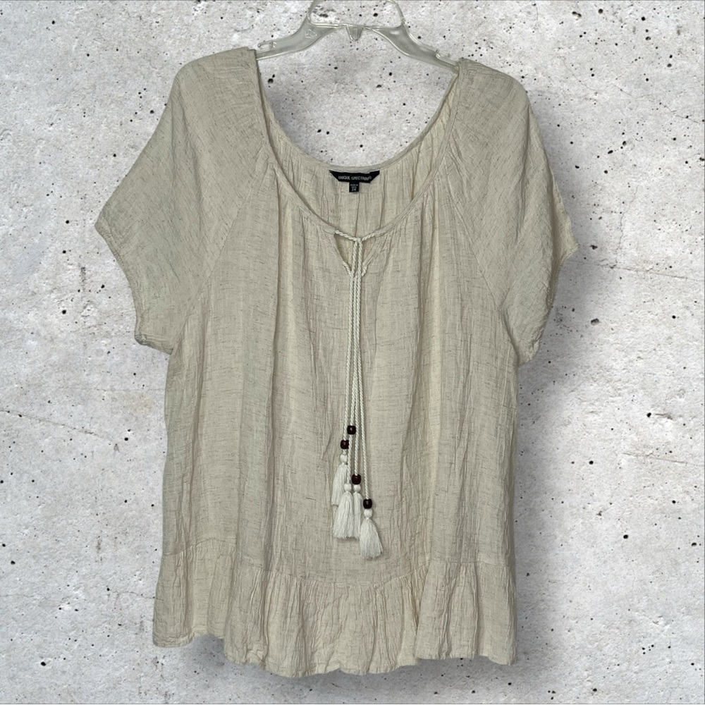Unique Spectrum Boho Short Sleeve‎ Flowy Ruffle Oatmeal Women's 2X